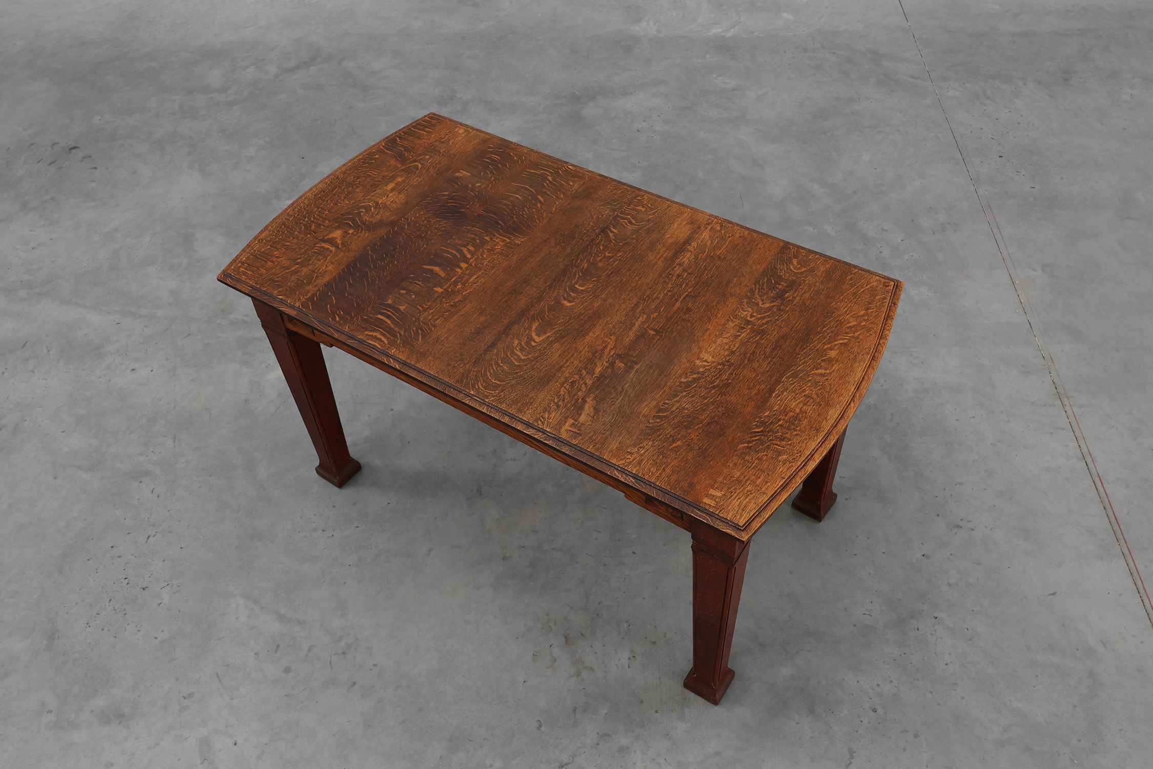 Oak Art Deco dining table with carved frieze, France 1920sthumbnail